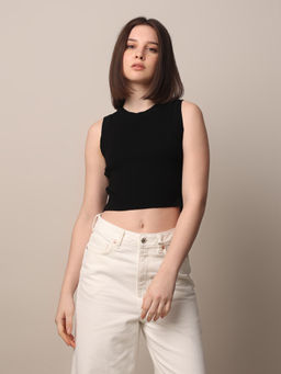 ONLY - Black Fitted Cotton Knit Crop Top