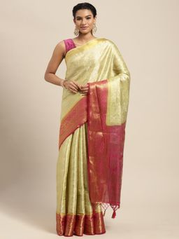 Mimosa - Women's Banarasi Art Silk Green Saree with Unstitched Blouse