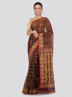 PinkLoom - Women's Soft Cotton Jamdani Saree Without Blouse Piece,Maroon