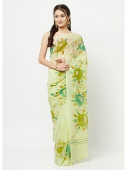 La Vastraa - Hand Painted Floral Organza Saree With Unstitched Blouse