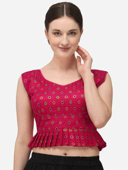 Amrutam Fab - Womens Jacquard Pink Stiched Blouse With V Neck