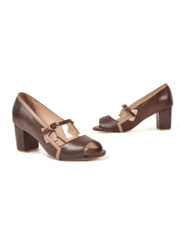 OCEEDEE - Edwina Coffee Brown Solid Leather Open Toe Heels
