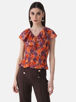 Kazo - Multi-Color Floral Smocked Top