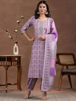 Libas - Purple Silk Blend Printed Kurta Sets for Women