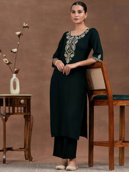 Libas - Green Viscose Rayon Yoke Design Kurta Sets for Women