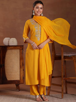 Libas - Mustard Viscose Rayon Yoke Design Kurta Sets for Women