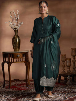 Libas - Green Cotton Blend Solid Kurta Sets for Women