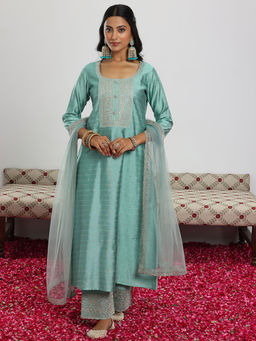 Libas - Sea Green Chanderi Silk Woven Design Kurta Sets for Women