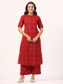 PIROH - Maroon Embroidered Kurta with Palazzo (Set of 2)