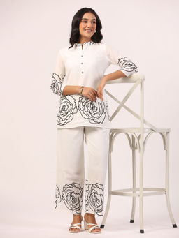 PIROH - White Printed Top with Pant (Set of 2)