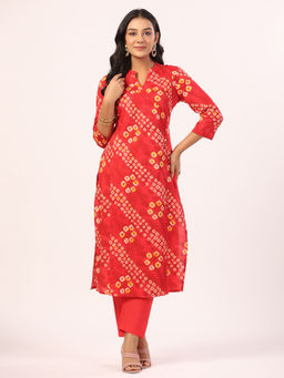 PIROH - Red Printed Kurta with Pant (Set of 2)
