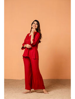 KAFTANIZE - Red Solid Kurti with Palazzo (Set of 2)