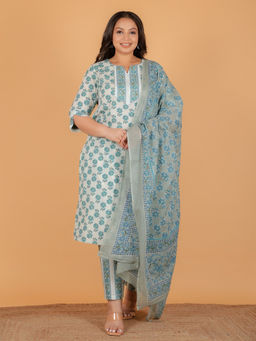 ARAMYA - White Floral Kurta with Pant and Dupatta (Set of 3)