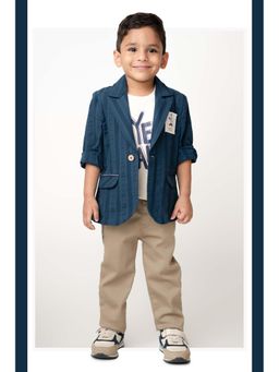 Little Collars - Boys Cotton Casual Blazer T-Shirt and Trouser with Coat - Navy Blue