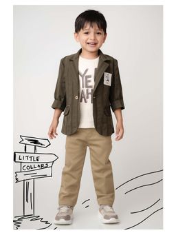 Little Collars - Boys Cotton Casual Blazer T-Shirt and Trouser with Coat - Olive