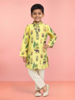 Vastramay - Boys Yellow Rayon All-Over Digital Printed Kurta with Pant