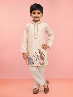 Vastramay - Boys Beige Rayon Digital Daman Print Kurta and Pant