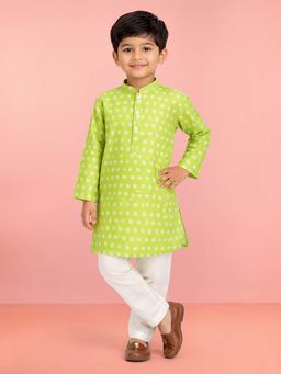 Vastramay - Boys Mint Green Cotton Kurta and Pyjama