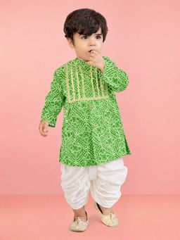 Vastramay - Baby Boys Green Pure Cotton Bandhani Printed Kurta and Dhoti