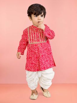 Vastramay - Baby Boys Red Pure Cotton Bandhani Printed Kurta and Dhoti