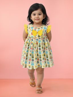 Vastramay - Girls Multicolour Cotton Printed Ruffle Sleeve A-Line Dress