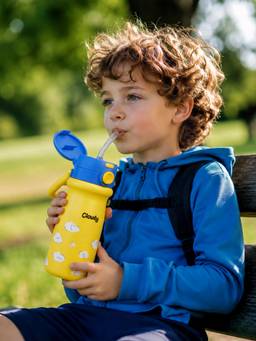 Little Surprise Box - Yellow Blue Clouds Stainless Steel Dual Lid Water Bottle - 500ml