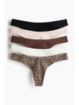 H&M - Women Beige 5-Pack Cotton Thong Briefs