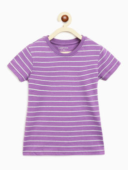 Campana - Girls Alexis Striped Round Neck T-Shirt Purple