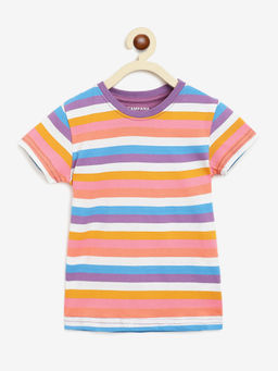 Campana - Girls Alexis Striped Round Neck T-Shirt Multicolour