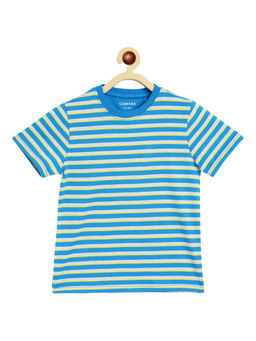 Campana - Boys Kobe Striped Round Neck T-Shirt French Blue Yellow Grey Melange