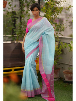Unnati Silks - Blue Pure Pavani Mangalagiri Cotton Saree with Unstitched Blouse