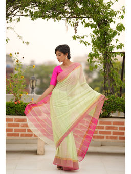 Unnati Silks - Green Pure Pavani Mangalagiri Cotton Saree with Unstitched Blouse