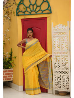 Unnati Silks - Yellow Pure Handloom Mangalagiri Cotton Saree with Unstitched Blouse