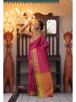Unnati Silks - Maroon Pure Mangalagiri Cotton Saree with Unstitched Blouse