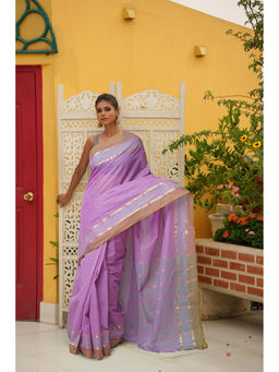 Unnati Silks - Lavender Pure Mangalagiri Cotton Saree with Unstitched Blouse