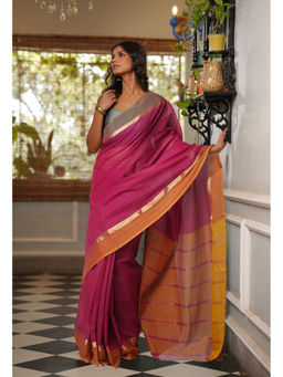 Unnati Silks - Maroon Pure Mangalagiri Cotton Saree with Unstitched Blouse