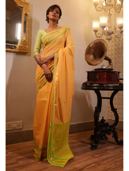 Unnati Silks - Peach Orange Pure Pavani Mangalagiri Cotton Saree with Unstitched Blouse