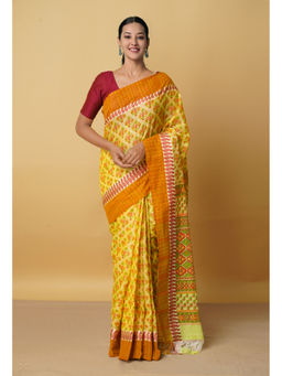 Unnati Silks - Yellow Pure Pavani Mangalagiri Cotton Saree with Unstitched Blouse