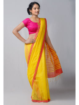 Unnati Silks - Yellow Pure Handloom Mangalagiri Cotton Saree with Unstitched Blouse