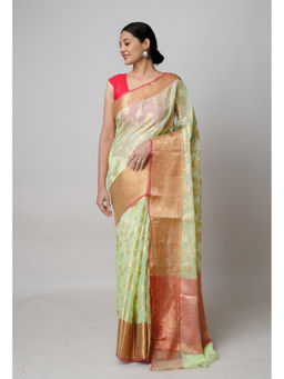 Unnati Silks - Green Pure Banarasi Kota Cotton Saree with Unstitched Blouse