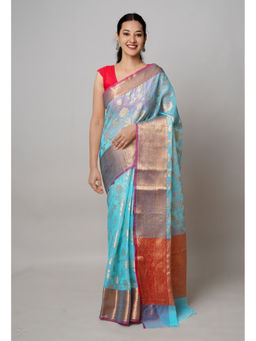 Unnati Silks - Blue Pure Banarasi Kota Cotton Saree with Unstitched Blouse