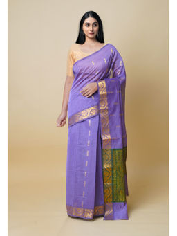 Unnati Silks - Lavender Pure Handloom Mercerized Superfine Gadwal Cotton Saree without Blouse