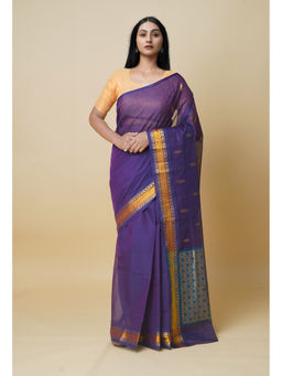 Unnati Silks - Purple Pure Handloom Mercerized Superfine Gadwal Cotton Saree without Blouse