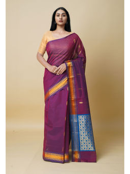 Unnati Silks - Wine Pure Handloom Mercerized Superfine Gadwal Cotton Saree without Blouse
