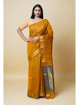 Unnati Silks - Mustard Pure Handloom Mercerized Superfine Gadwal Cotton Saree without Blouse