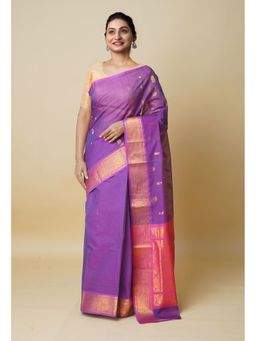 Unnati Silks - Lavender Pure Handloom Mercerized Superfine Gadwal Cotton Saree without Blouse