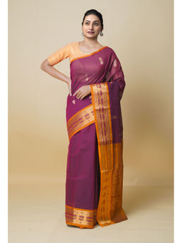 Unnati Silks - Wine Pure Handloom Mercerized Superfine Gadwal Cotton Saree without Blouse