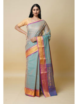 Unnati Silks - Pale Green Pure Handloom Mercerized Superfine Gadwal Cotton Saree without Blouse