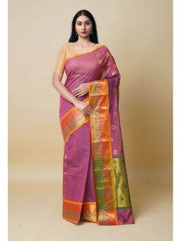 Unnati Silks - Mauve Pink Pure Handloom Meena Mercerized Gadwal Cotton Saree without Blouse