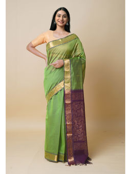 Unnati Silks - Olive Green Pure Handloom Gadwal Sico Saree with Unstitched Blouse
